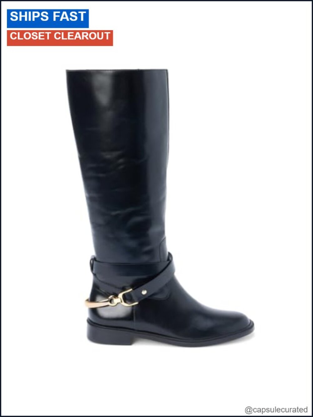 Leather Knee-High Equestrian Boots Round Toe Low Heel Pull On